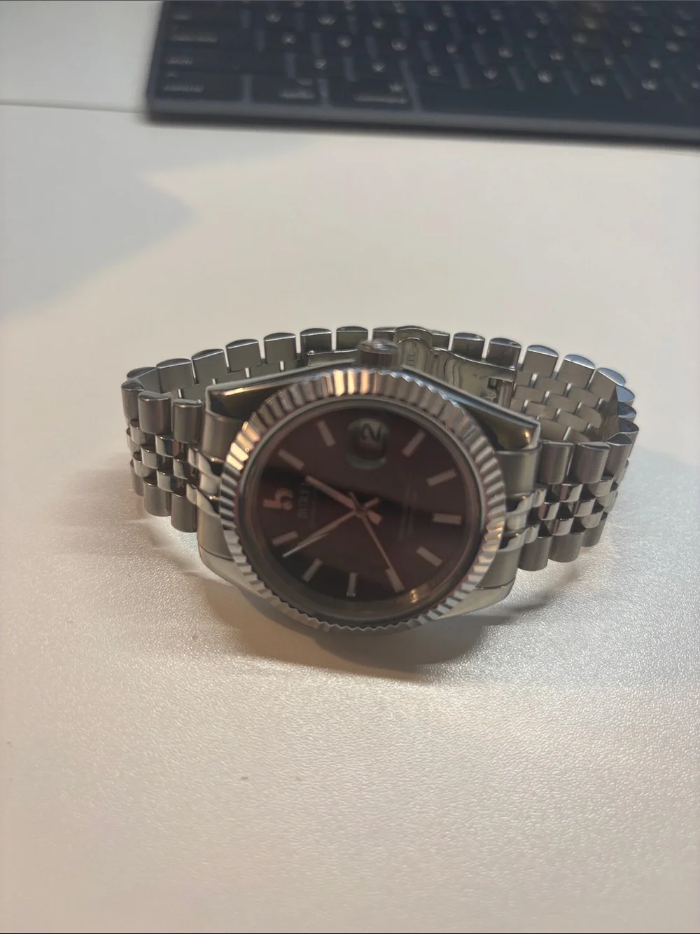 REI Silver Stainless Steel Watch with Black Dial